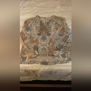 LOFT Paisley Print Long Sleeve Top Green Size Medium